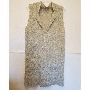 Emery Rose Sweater Vest Long Length Womens Size M Beige Collared With Pockets